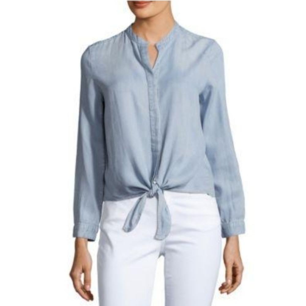 Saks Fifth Avenue Denim Tie Front Shirt